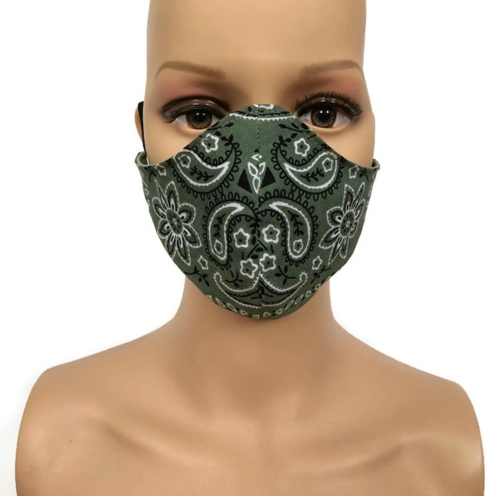 Face Mask Fitted Cotton Military Green Bandana